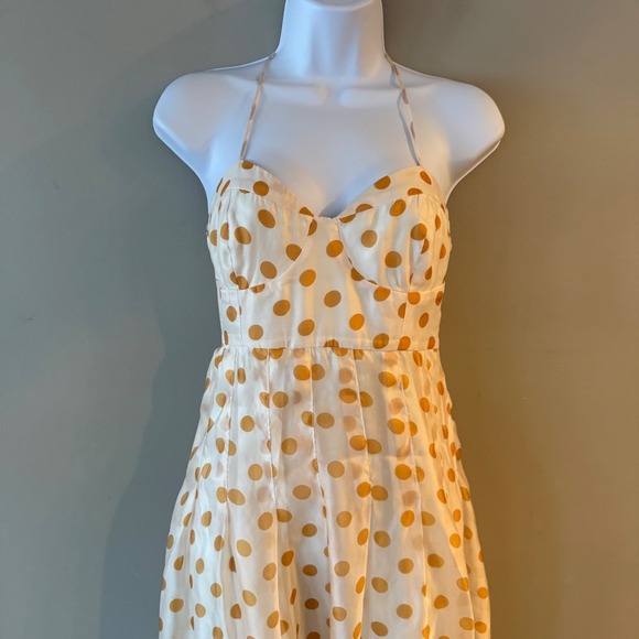 Anthropologie En Saison Ava Midi Dress Polka Dot Bustier Cream Yellow M Feminine - Picture 5 of 16